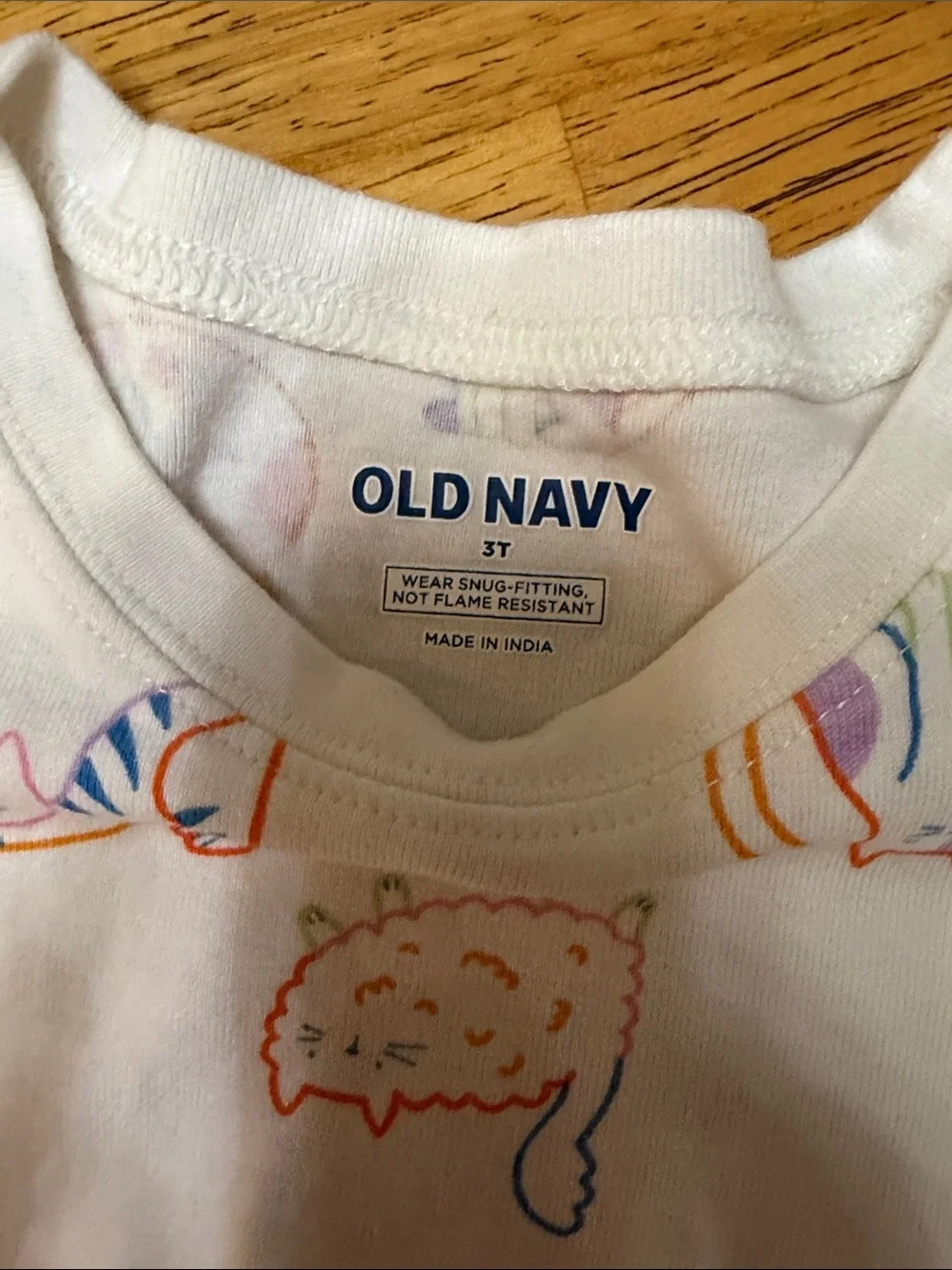 Old Navy White Pajama Top with Multicolor Cat Print
